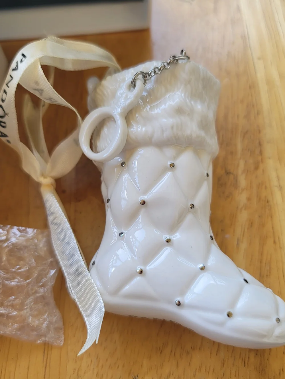Pandora 2012 Limited Edition Porcelain White Quilted Stocking Ornament. Boxed